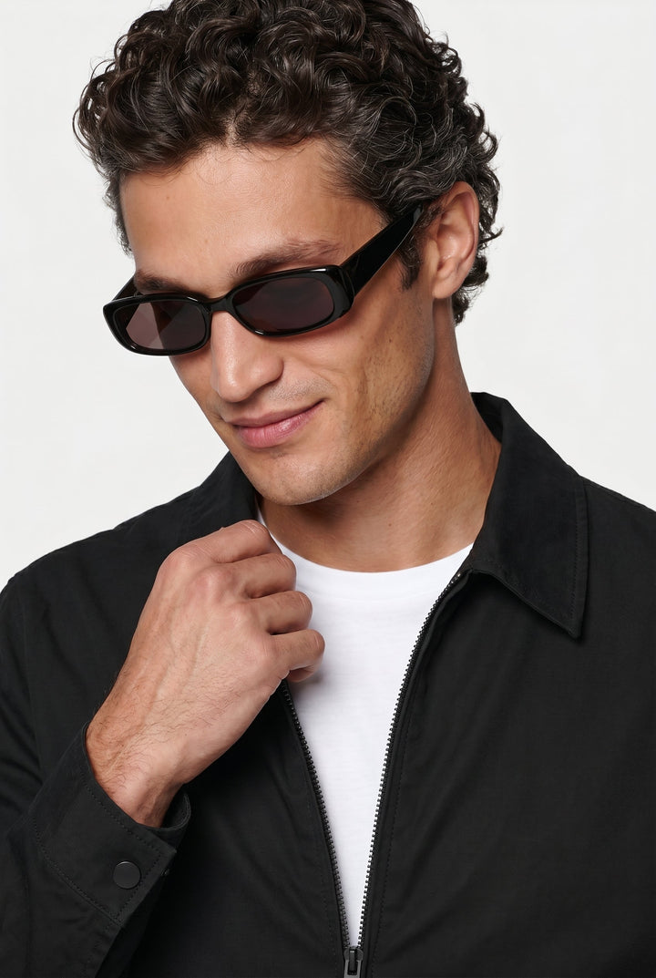 Schwarze Herrenjacke mit Reißverschluss | Normale Passform und lässiger Stil