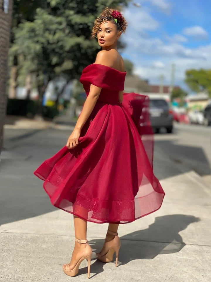 Elegant off-shoulder bridesmaid dress