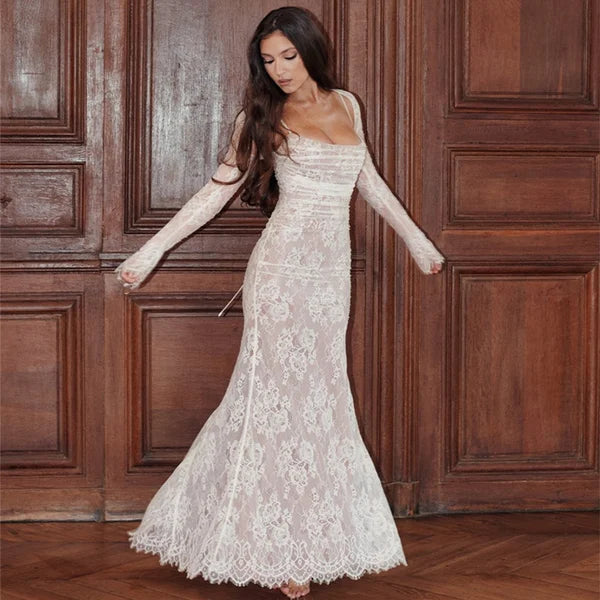 Lace Maxi Dress with Long Sleeves