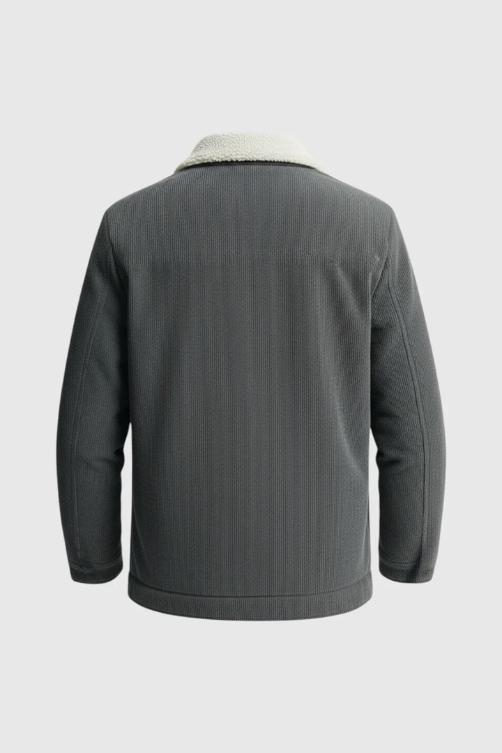 Chaqueta de terciopelo gris oscuro para hombre | Cuello de borreguito y botones a presión