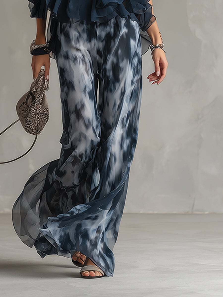 Ludovica - elegant in chiffon with high neck top and wide printed trousers