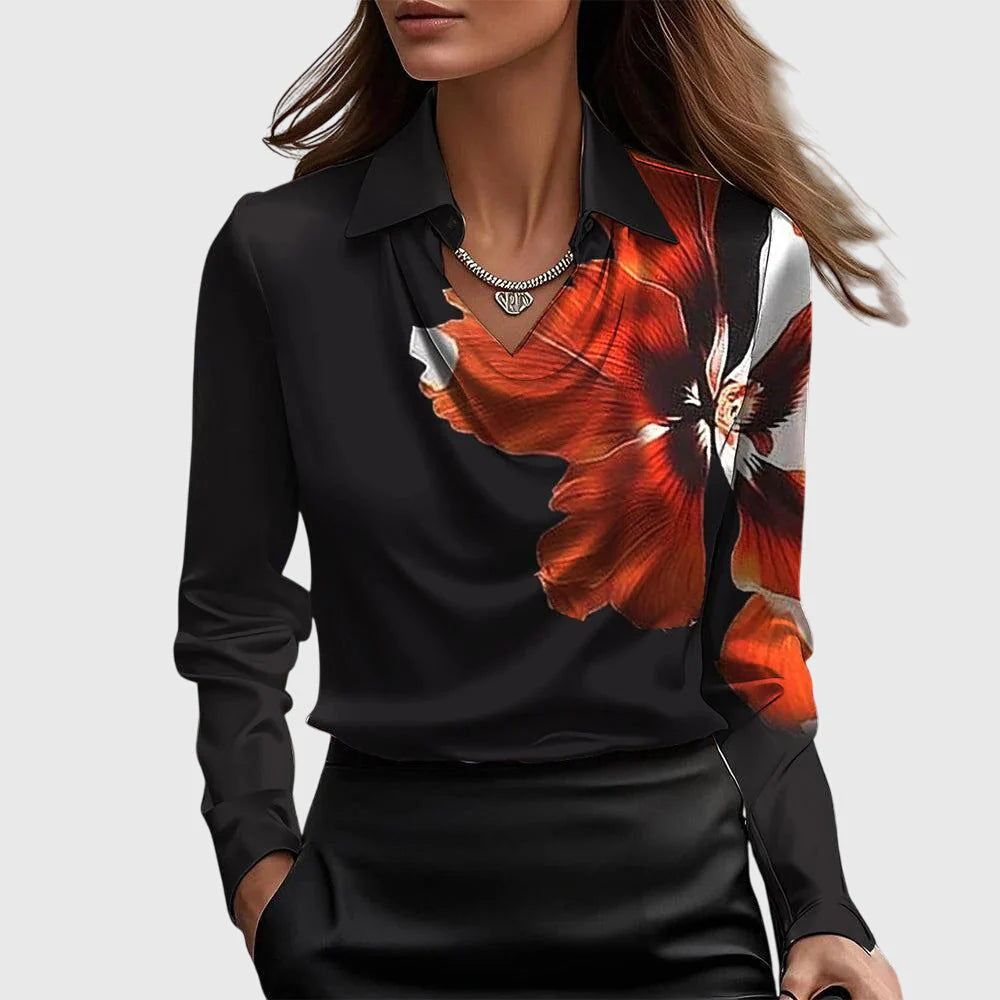 Blusa Ana con cuello plisado y brillo sutil