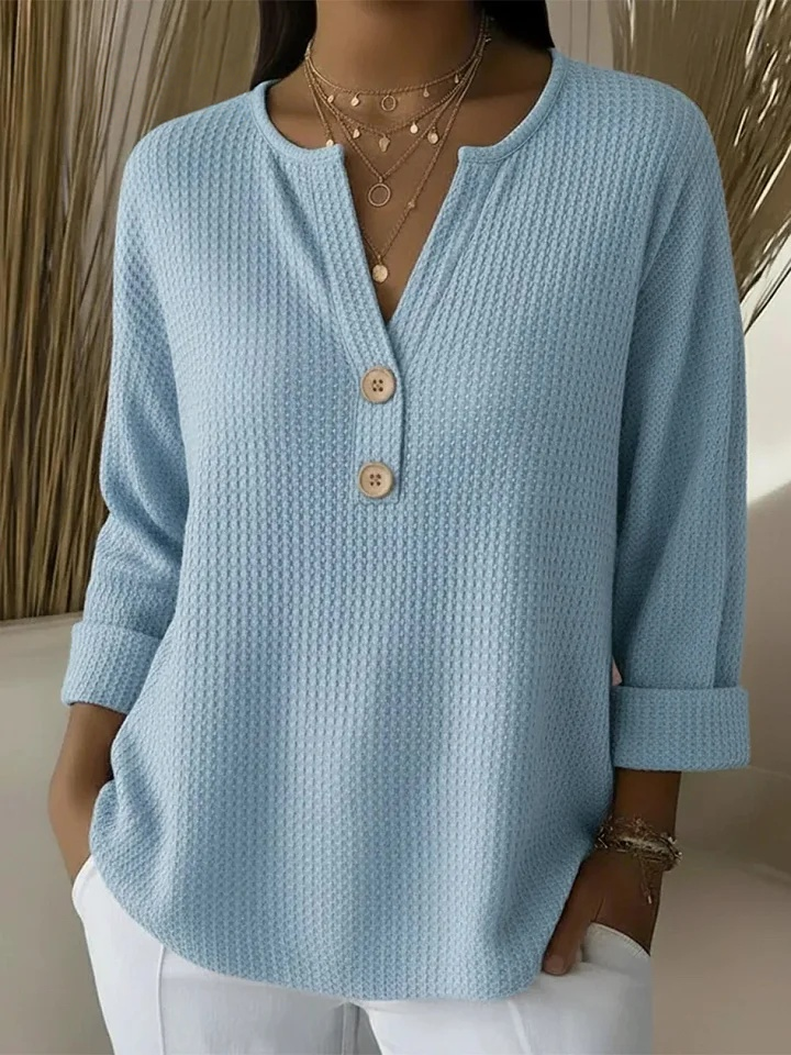 Lucia | Embossed Henley T-Shirt with Buttons