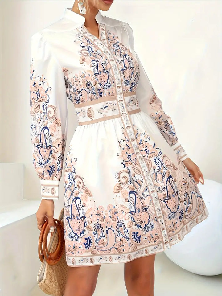 EB - Holiday maxi dress with V-neck and long sleeves in a floral pattern