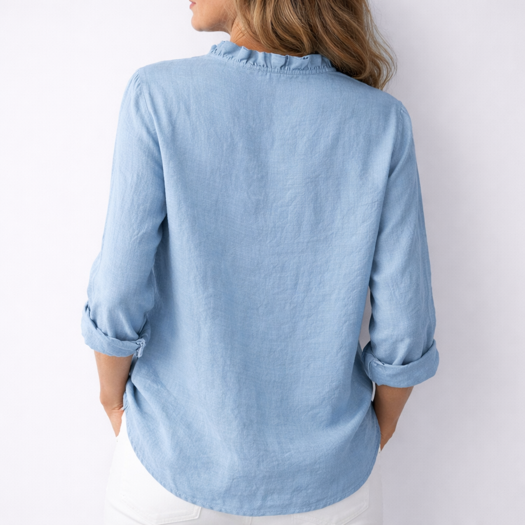 Sanelle | Elegante camisa con volantes de algodón y lino