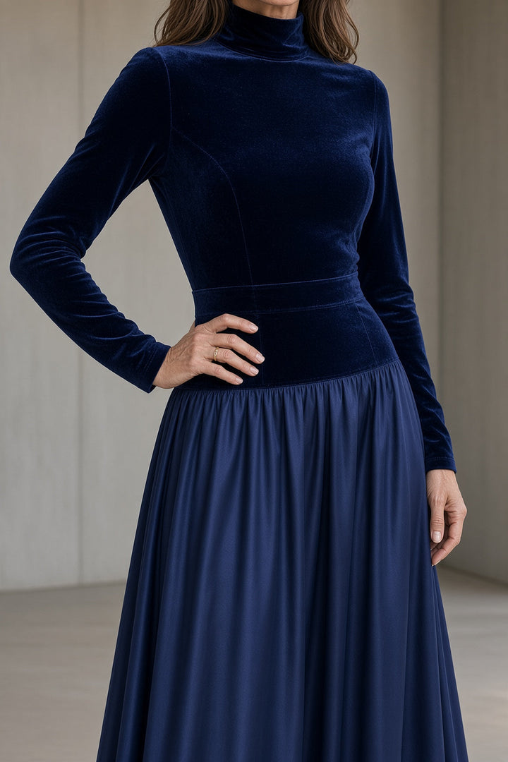 Vivien | Vestido largo de terciopelo con cuello alto