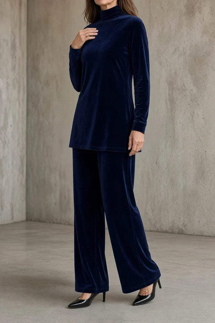 Natalie | Conjunto de pantalón de terciopelo con cuello alto