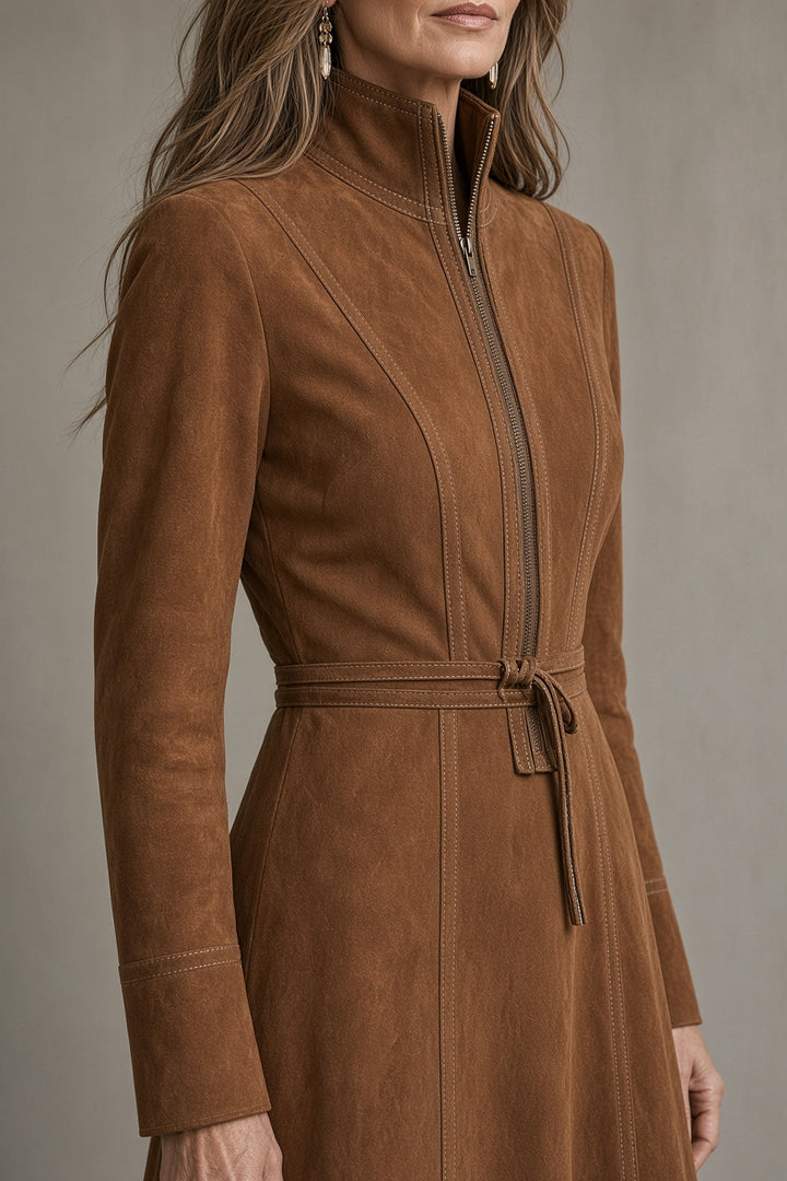 Tara | Vestido midi de terciopelo con cuello y cremallera