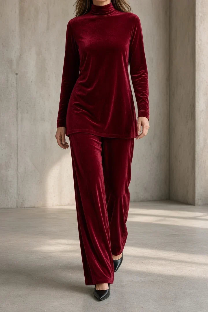 Natalie | Conjunto de pantalón de terciopelo con cuello alto