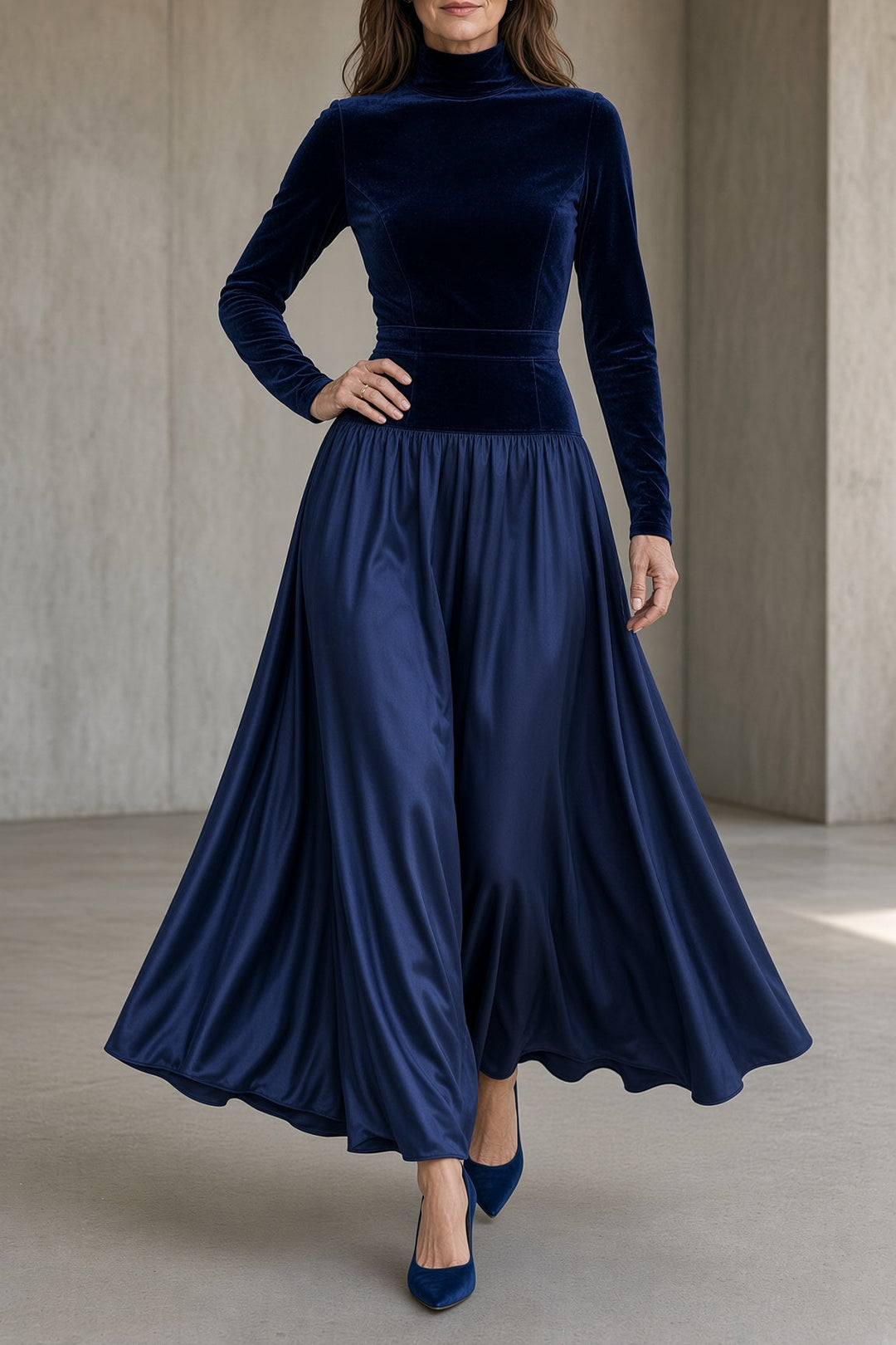 Vivien | Vestido largo de terciopelo con cuello alto