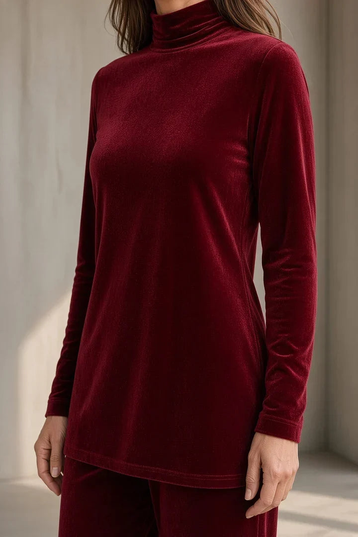 Natalie | Conjunto de pantalón de terciopelo con cuello alto