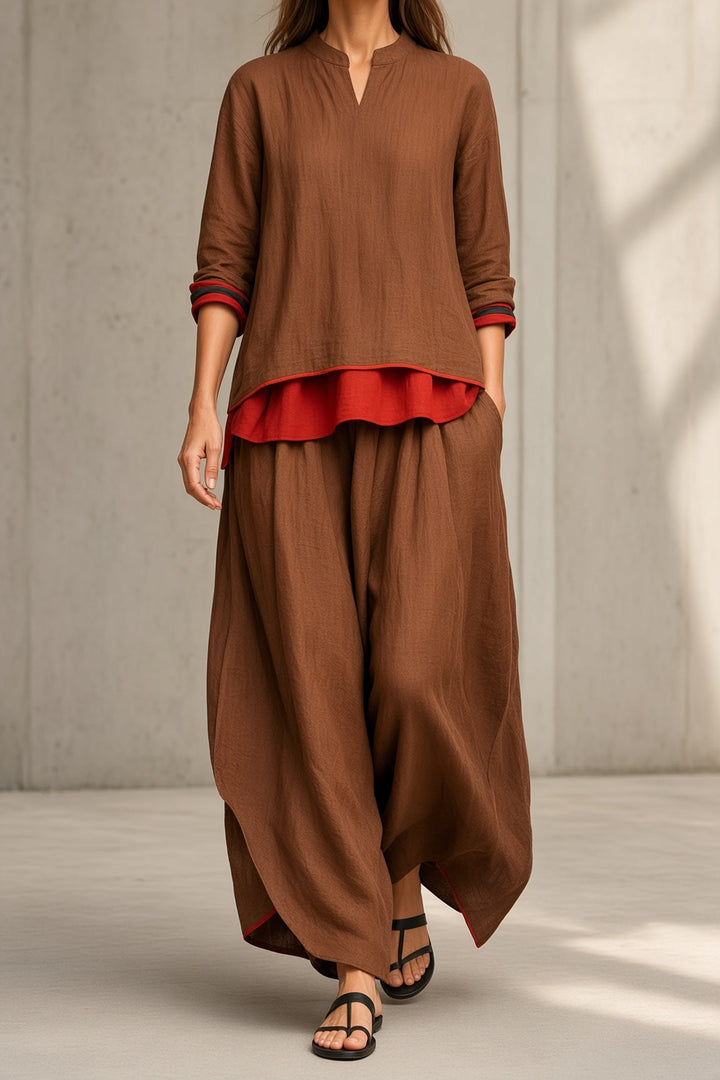 Avery | Ensemble haut à effet superposé et pantalon drapé