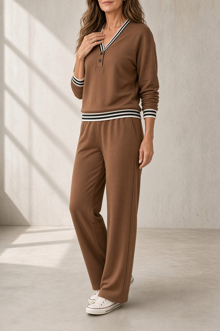 Monica | Conjunto de top con ribete en contraste y pantalón de pernera ancha