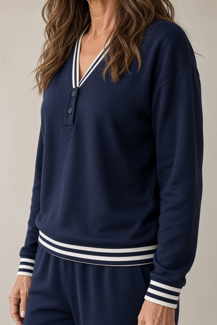 Monica | Conjunto de top con ribete en contraste y pantalón de pernera ancha