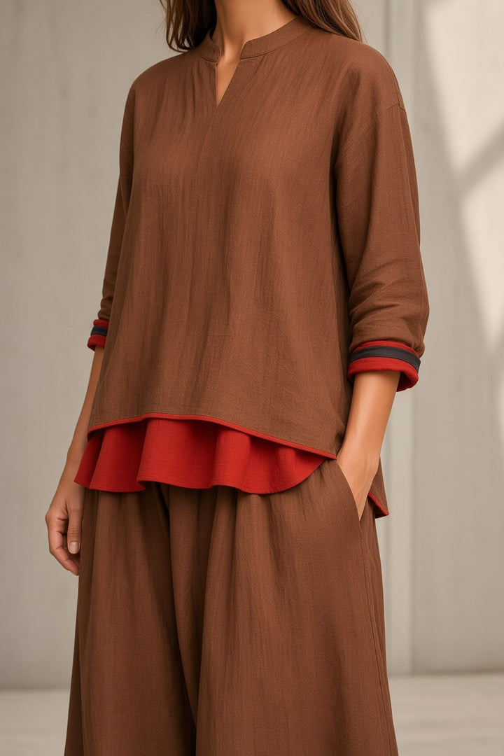 Avery | Ensemble haut à effet superposé et pantalon drapé