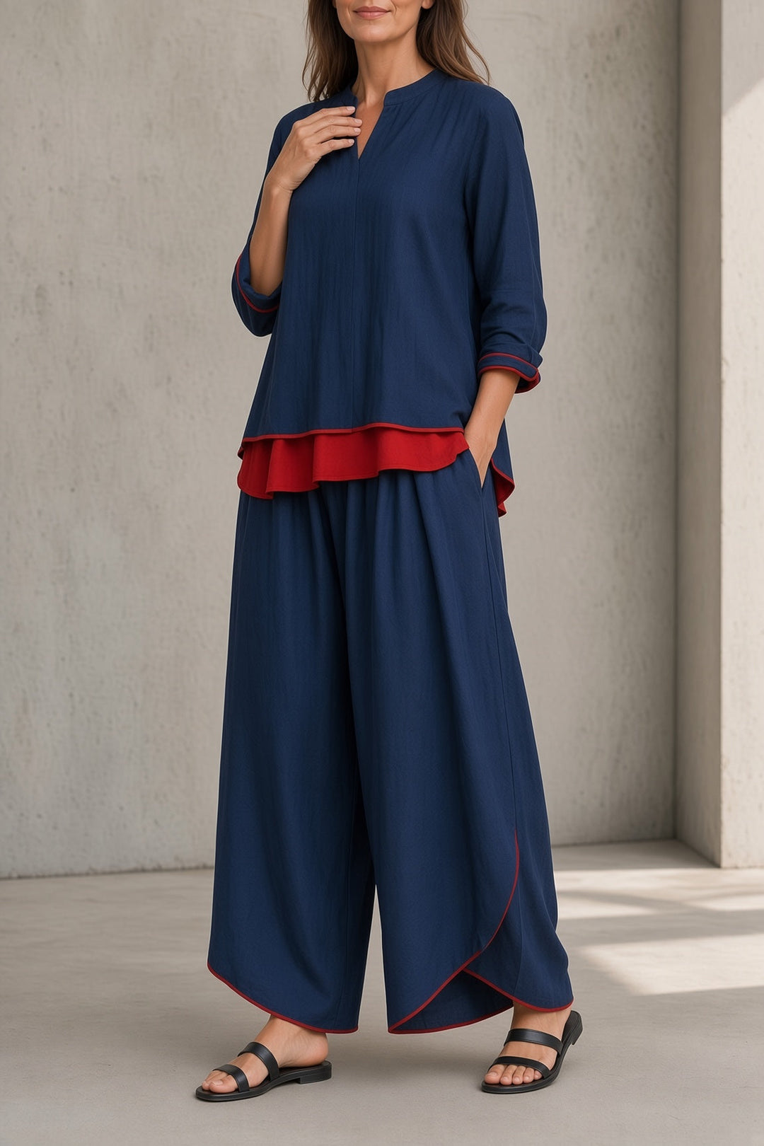 Avery | Ensemble haut à effet superposé et pantalon drapé