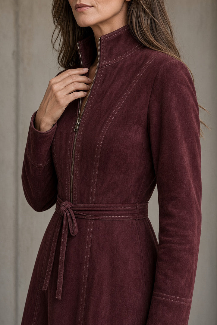 Tara | Vestido midi de terciopelo con cuello y cremallera