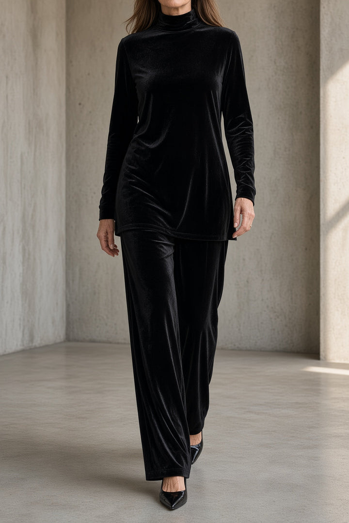 Natalie | Conjunto de pantalón de terciopelo con cuello alto