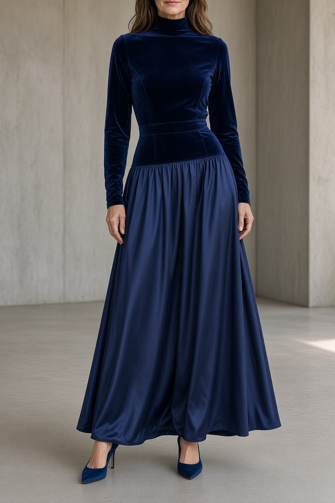 Vivien | Vestido largo de terciopelo con cuello alto