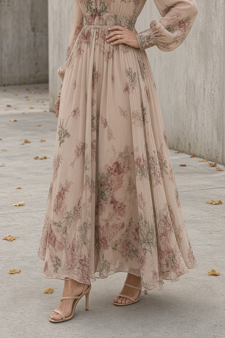 Luna | Vestido largo floral de cuello alto