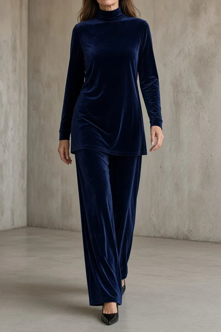 Natalie | Conjunto de pantalón de terciopelo con cuello alto