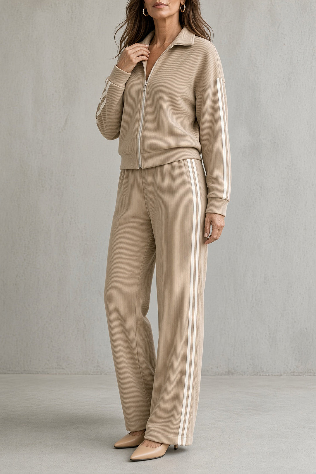 Tara | Ensemble veste zippée à col et pantalon large
