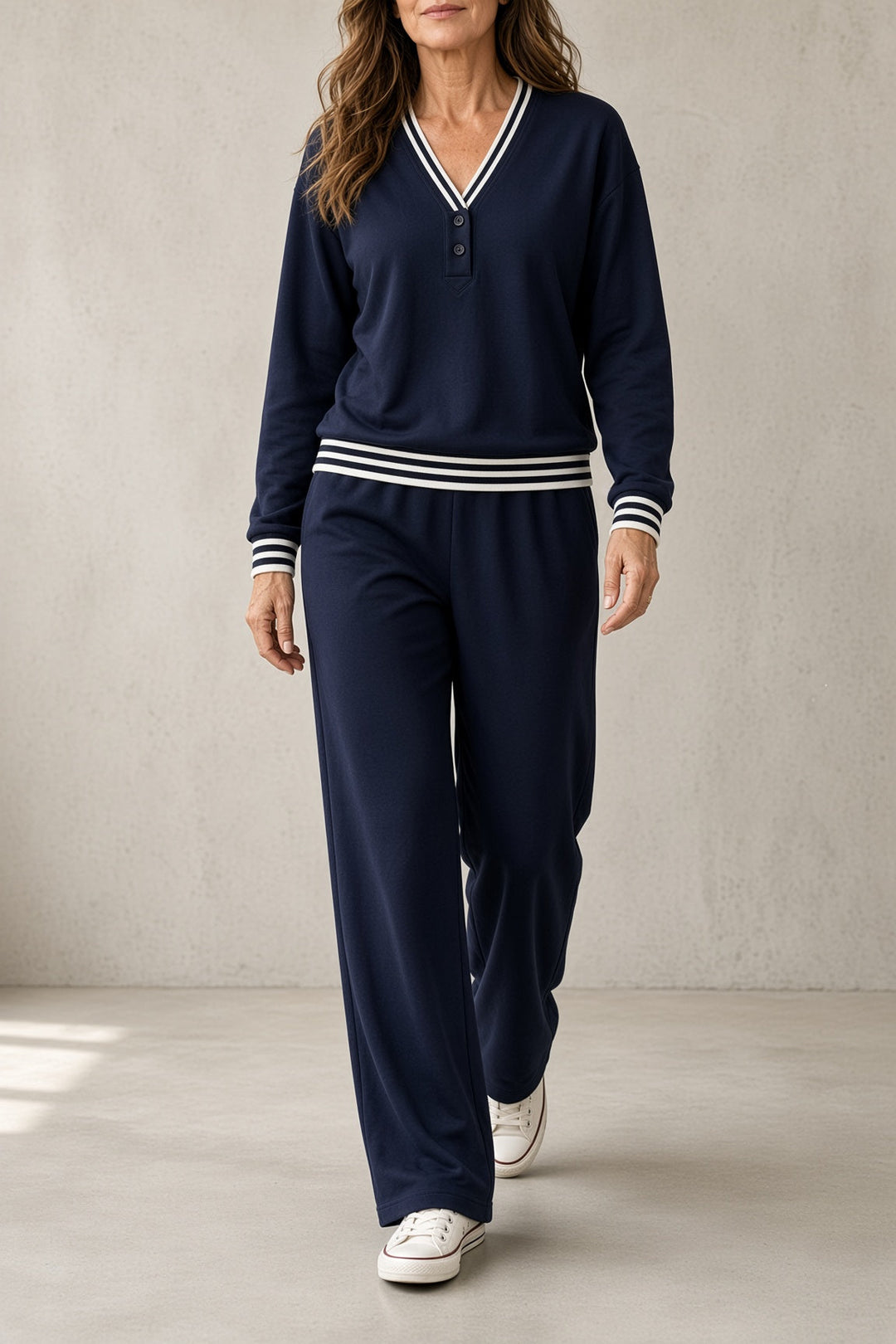 Monica | Conjunto de top con ribete en contraste y pantalón de pernera ancha