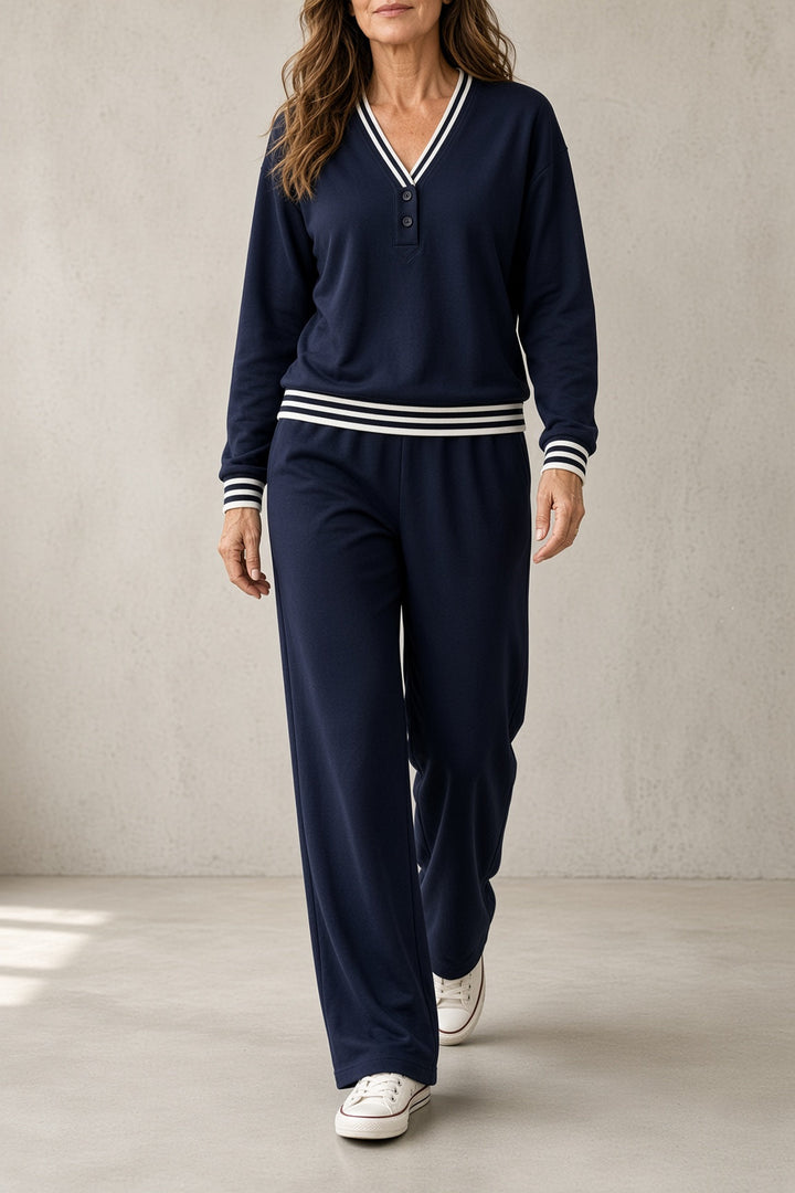 Monica | Conjunto de top con ribete en contraste y pantalón de pernera ancha