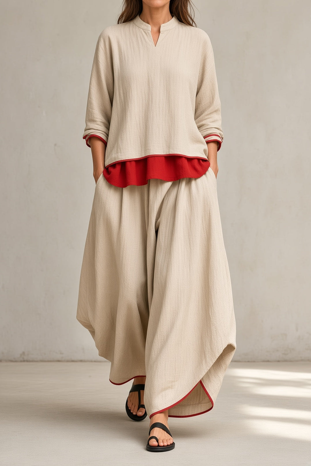 Avery | Ensemble haut à effet superposé et pantalon drapé