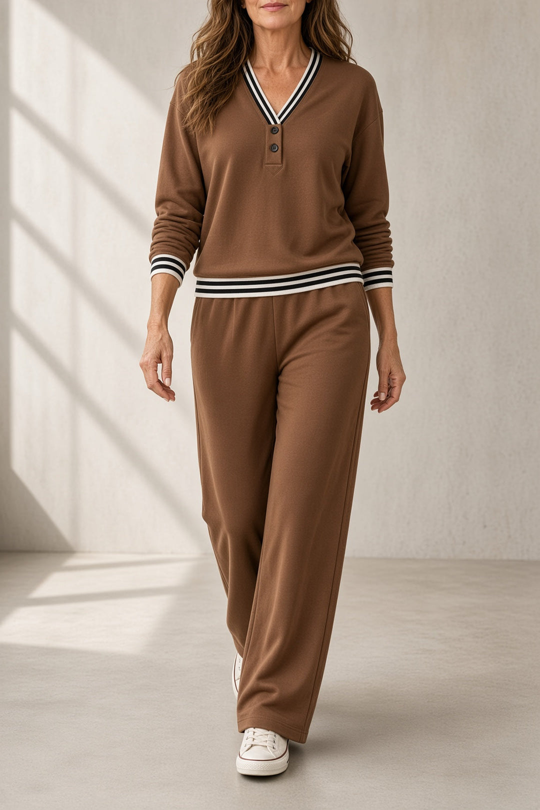 Monica | Conjunto de top con ribete en contraste y pantalón de pernera ancha