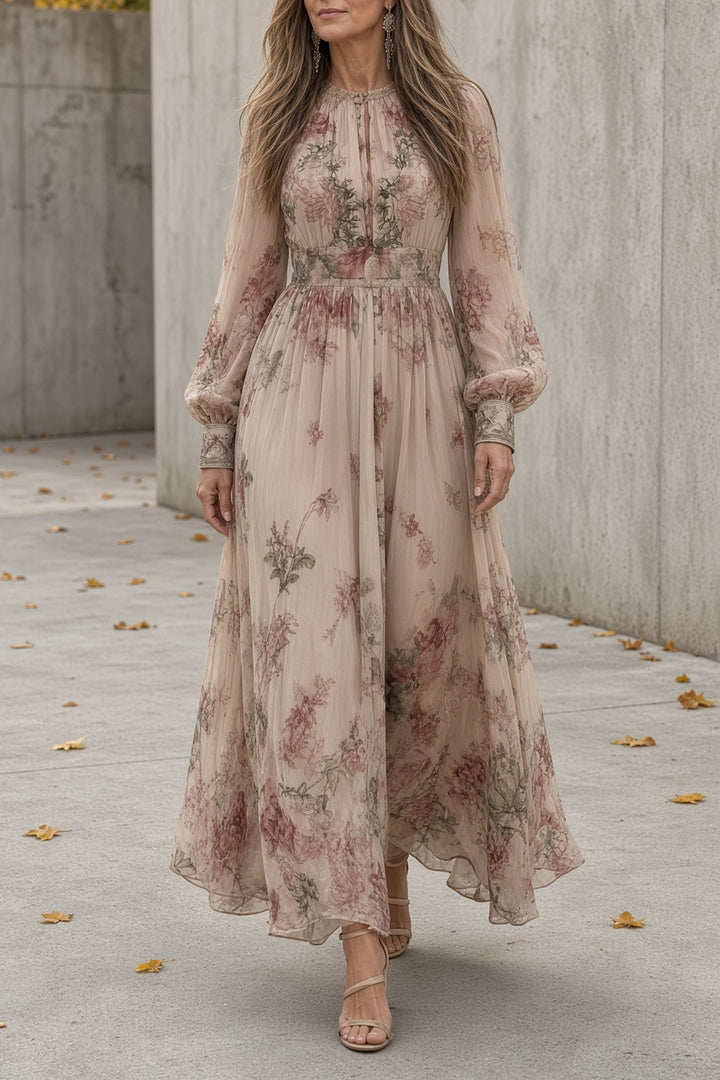 Luna | Vestido largo floral de cuello alto