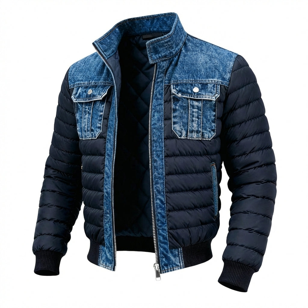 Veste matelassée pour homme à empiècements effet denim