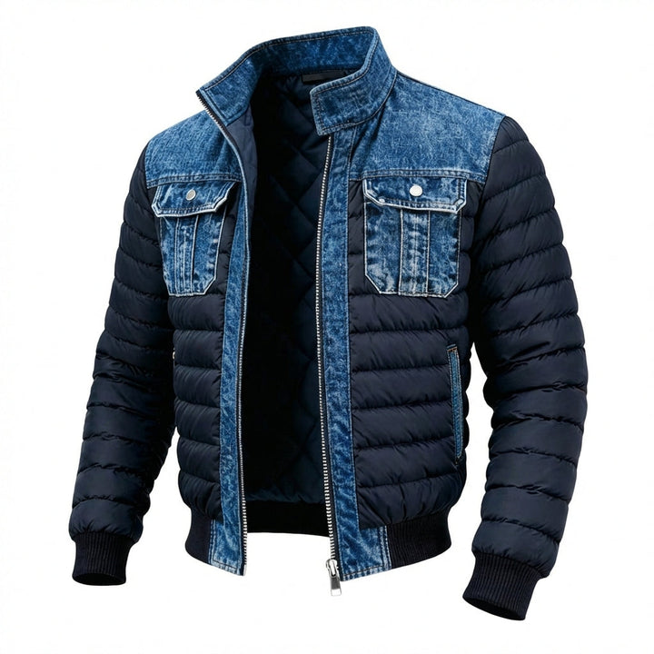 Veste matelassée pour homme à empiècements effet denim