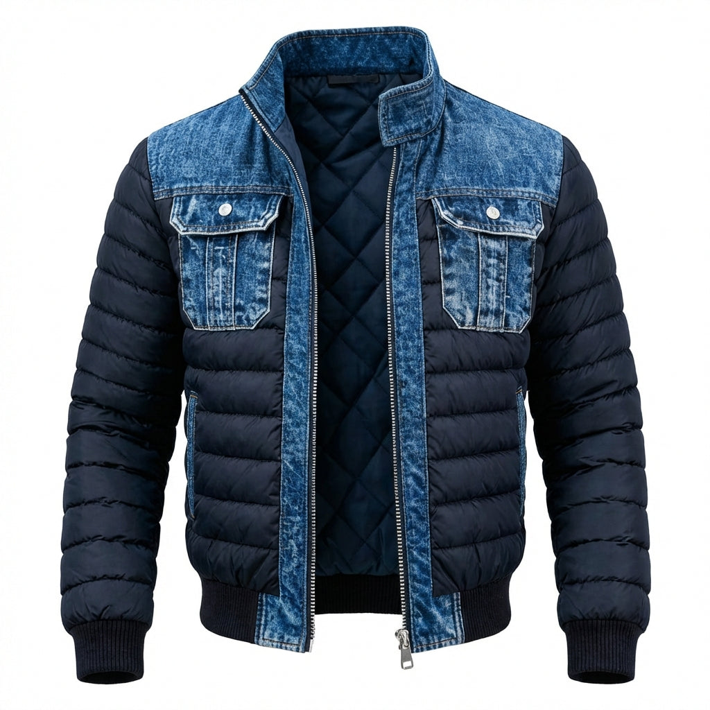 Veste matelassée pour homme à empiècements effet denim