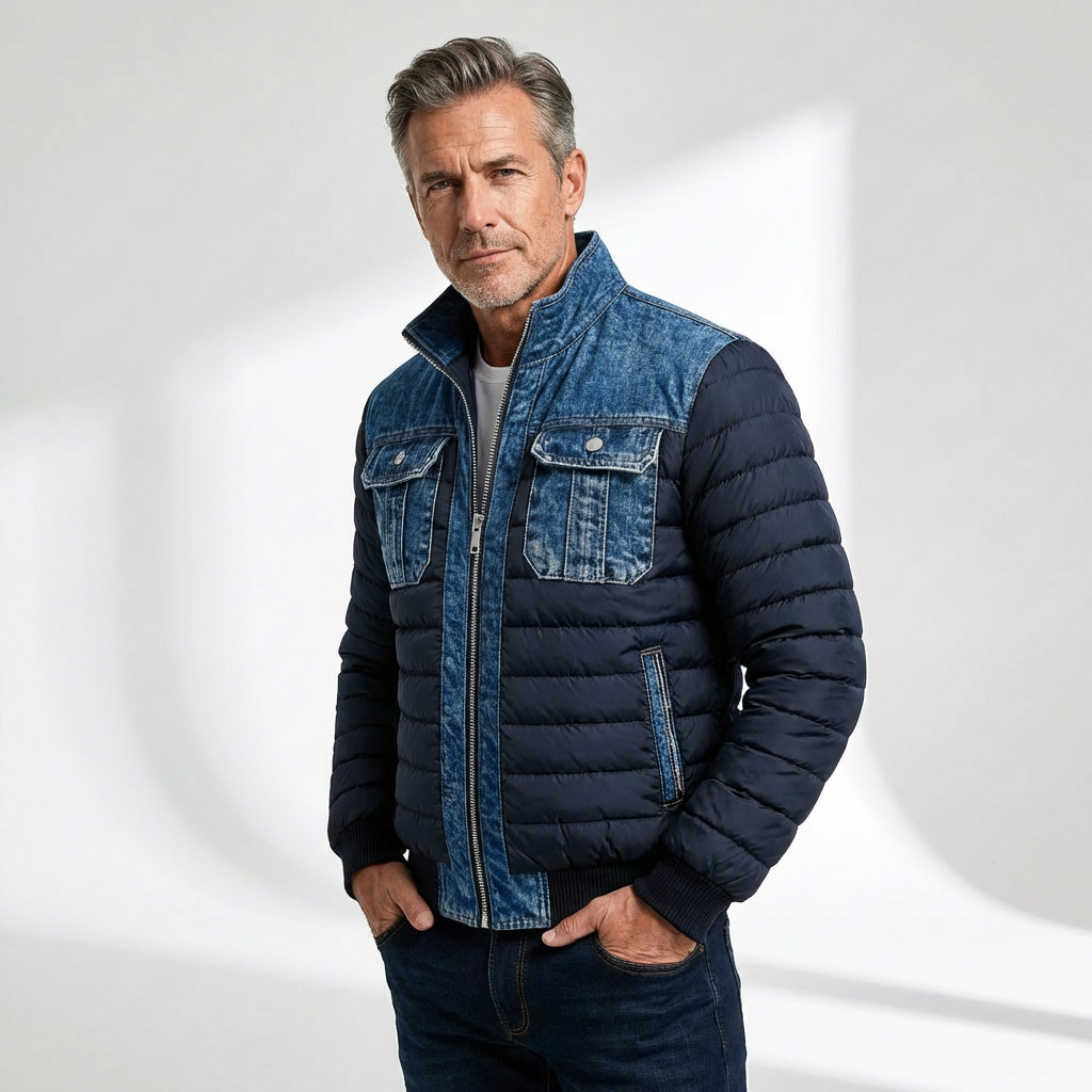 Veste matelassée pour homme à empiècements effet denim