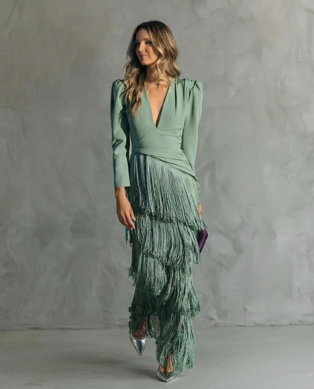 Chiara | Elegant Dress with Fringed Sleeves