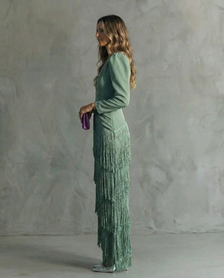 Chiara | Elegant Dress with Fringed Sleeves