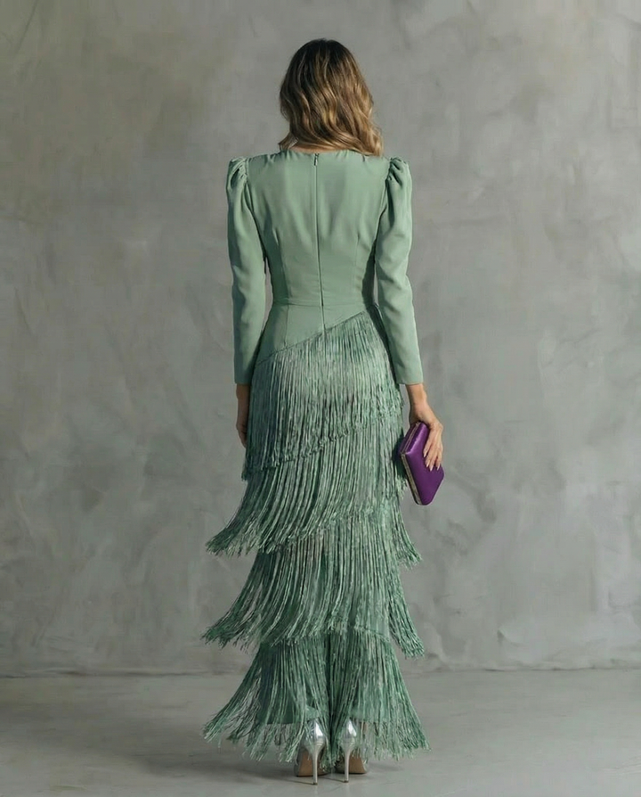 Chiara | Elegant Dress with Fringed Sleeves