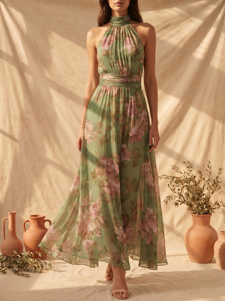 Livia | Elegante bloemenmaxijurk met halternek