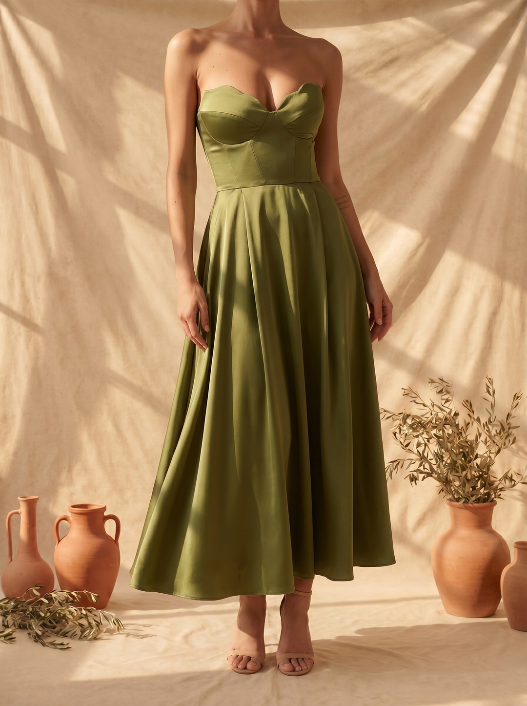 Liora | Elegantes trägerloses Midikleid