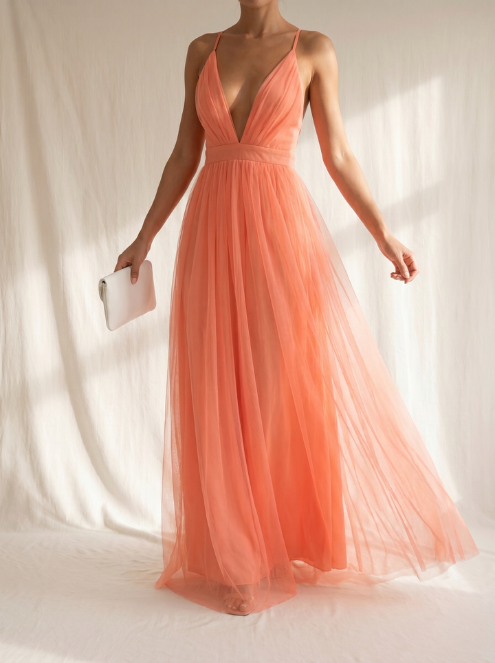 Ginevra | Korallenfarbenes Maxikleid