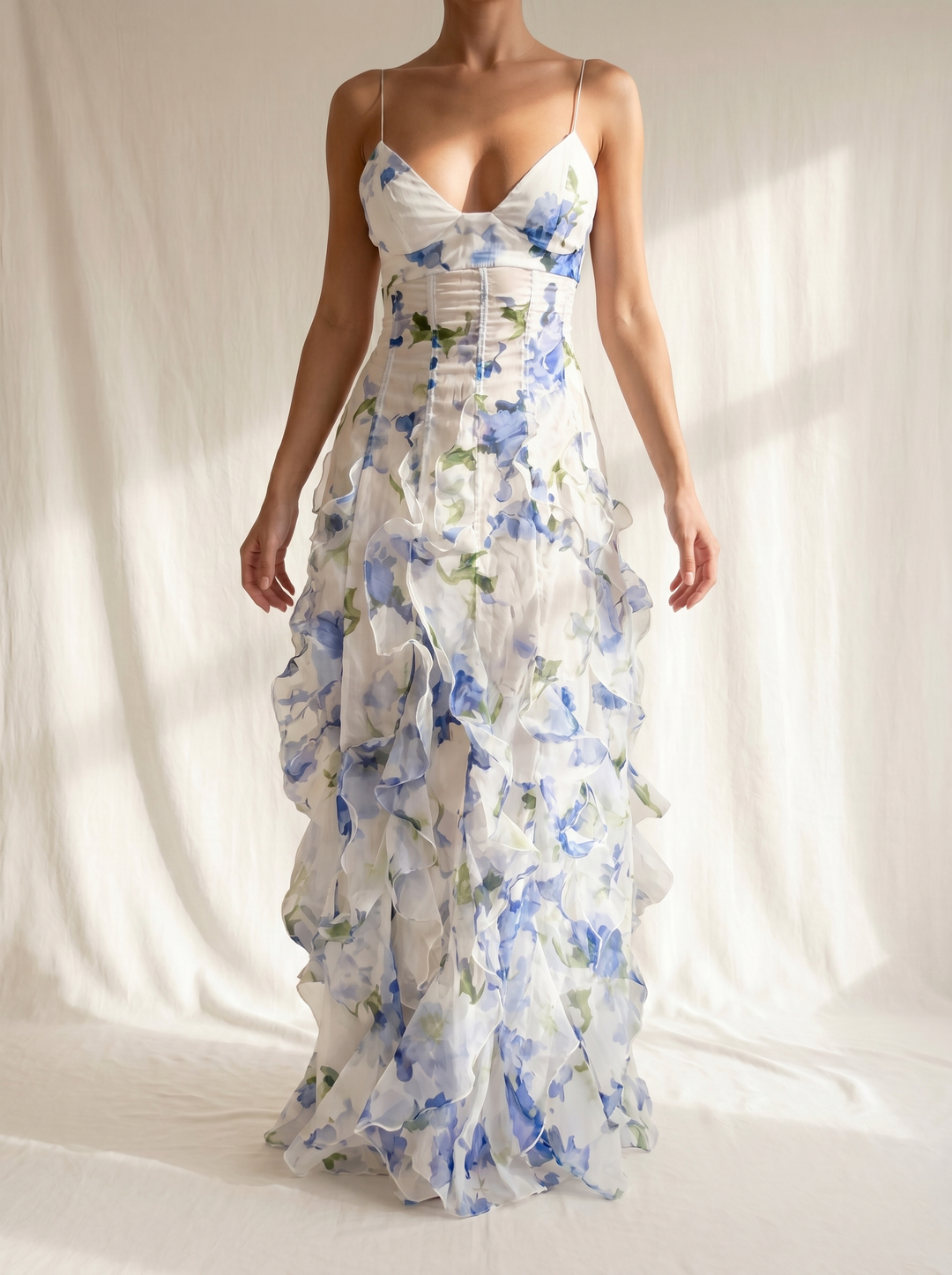 Uri | Floral Midi Dress with Rouches