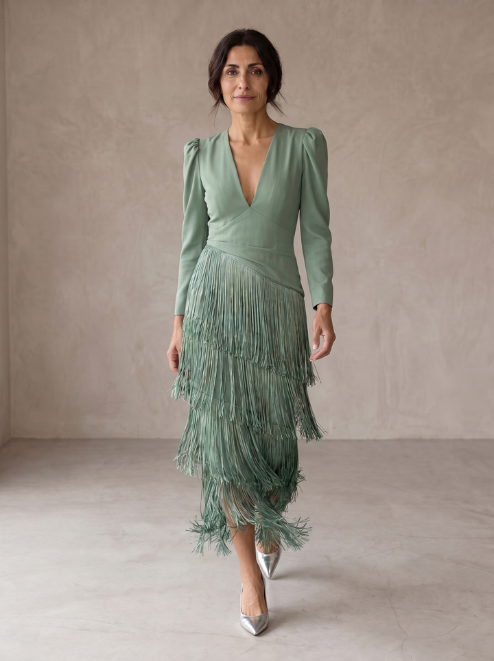 Chiara | Elegant Dress with Fringed Sleeves