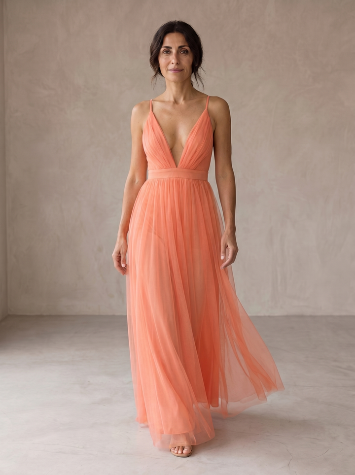 Ginevra | Korallenfarbenes Maxikleid