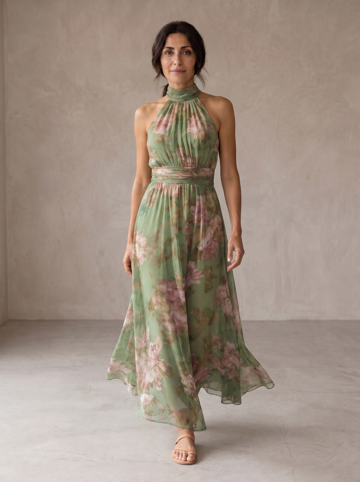 Livia | Elegante bloemenmaxijurk met halternek