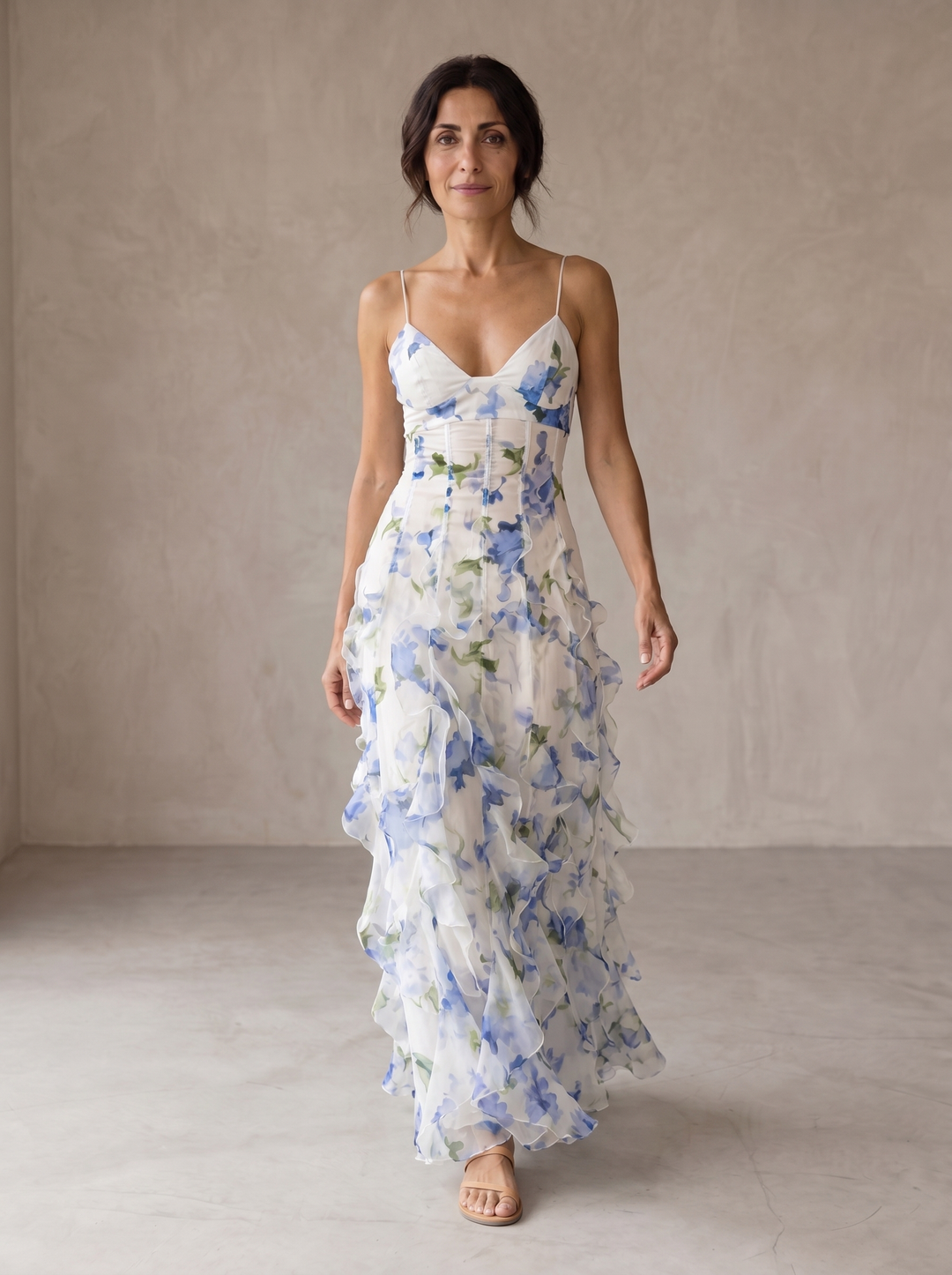 Uri | Floral Midi Dress with Rouches