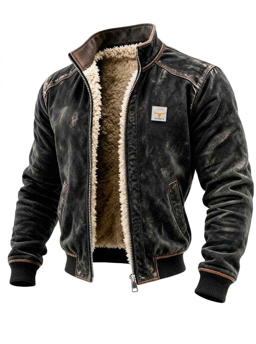 Chaqueta de hombre de efecto cuero desgastado con cremallera