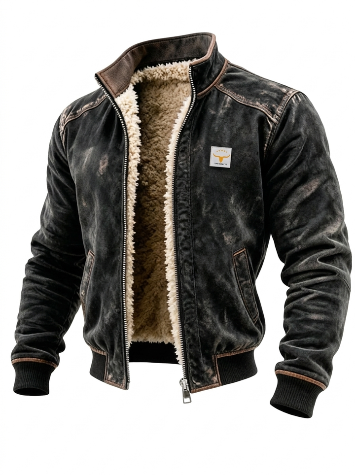 Chaqueta de hombre de efecto cuero desgastado con cremallera