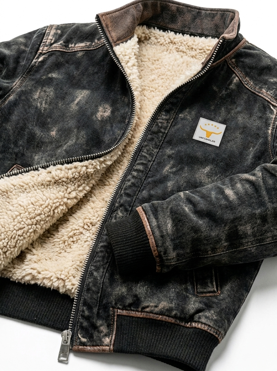 Chaqueta de hombre de efecto cuero desgastado con cremallera