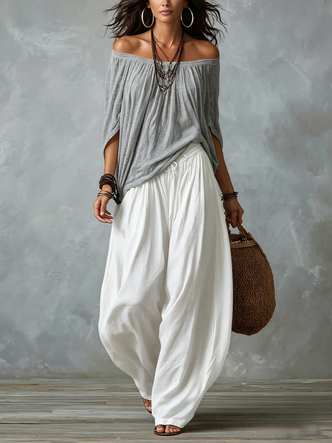 Morgane | Conjunto de top con hombros descubiertos y pantalón fruncido